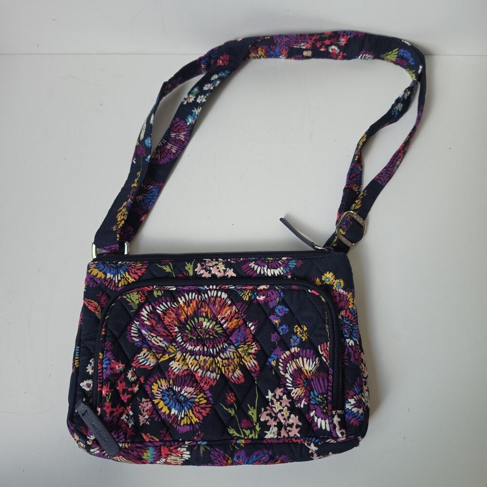 Vera Bradley Little Hipster Crossbody Purse Midnight Wildflowers Excellent Small